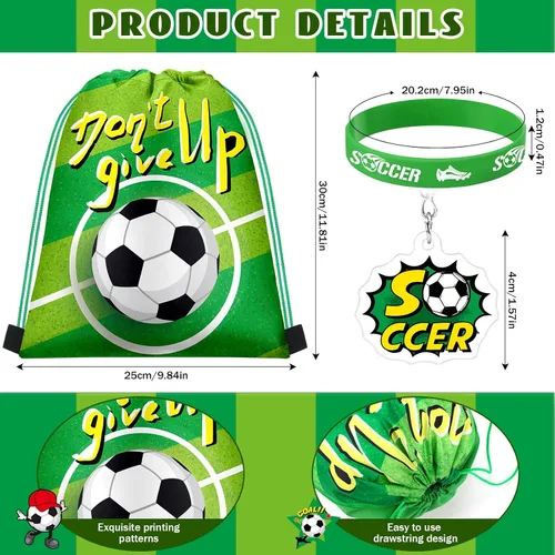 Miniatura 2 de Talltalk Juego de 48 piezas de regalos de fiesta de fútbol para niños, regalo de equipo de fútbol, 16 juegos de bolsas de golosinas verdes, mochila