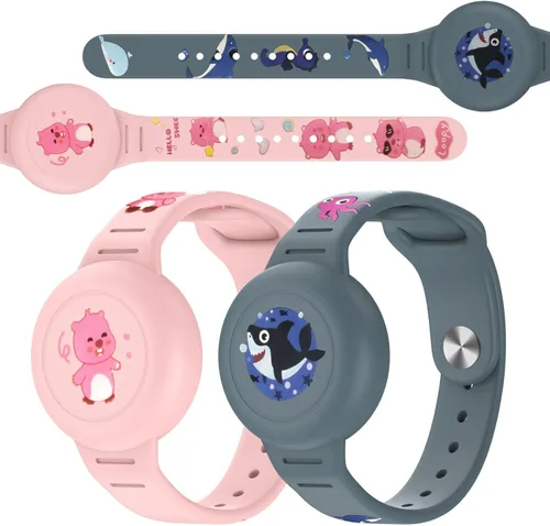Miniatura 6 de Vanet Compatible con pulseras impermeables AirTag para niños, paquete de 2 pulseras de silicona con soporte oculto, cobertura completa, bonito