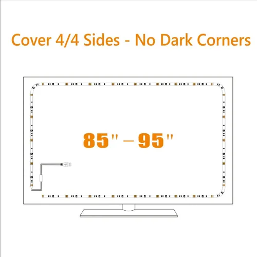 Miniatura 6 de Tira de luces LED para TV de 85 a 95 pulgadas alimentada por USB, kit de luces de fondo de TV con cubierta remota RF en todos los lados de 4/4 lados