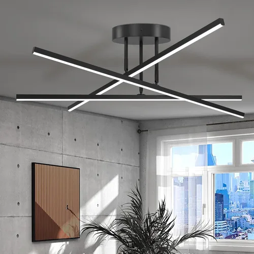 Miniatura 13 de Lámpara de Techo Semiempotrada, Candelabro LED Regulable de 32.8" Luminaria de Techo Moderna Regulable con Control Remoto de 6 Luces para Sala
