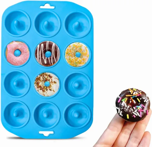 Molde de silicona para donas de 12 agujeros, moldes de silicona tamaño bocado para hornear, mini molde de dona resistente al calor, mini molde para