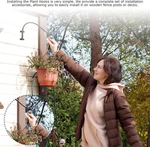Miniatura 6 de Paquete de 4 ganchos para plantas al aire libre, cesta colgante de 12 pulgadas para plantas al aire libre, soporte resistente para colgar plantas