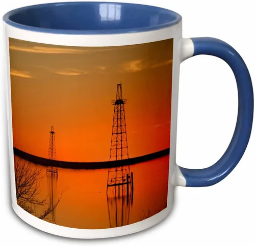 Miniatura 10 de 3dRose Oil well derricks, Industry, Lake Arrowhead, Texas - US44 LDI0004 - Larry Ditto 15oz Two-Tone Black Mug