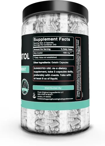 Miniatura 2 de Pure Original Ingredients Myo-inositol (730 cápsulas) sin magnesio o rellenos de arroz, siempre puro, verificado por laboratorio