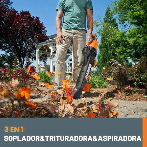 Miniatura 3 de WORX WG509 Trivac de 12 amperios, soplador de hojas eléctrico 3 en 1, aspirador de hojas y trituradora de hojas para el cuidado del césped