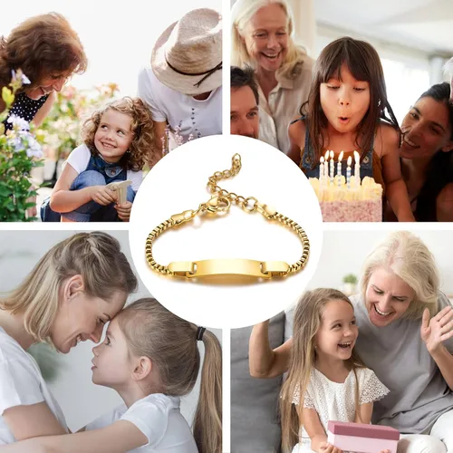Miniatura 66 de Pulsera de barra para bebé: chapado en oro de 18 quilates, pulsera con placa de identificación personalizada para niños pequeños de mamá, nombre