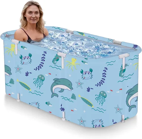 Miniatura 10 de Bañera plegable portátil para adultos, bañera de viaje plegable para campamento, hogar y spa, ahorro de espacio, PVC duradero (gradiente verde)