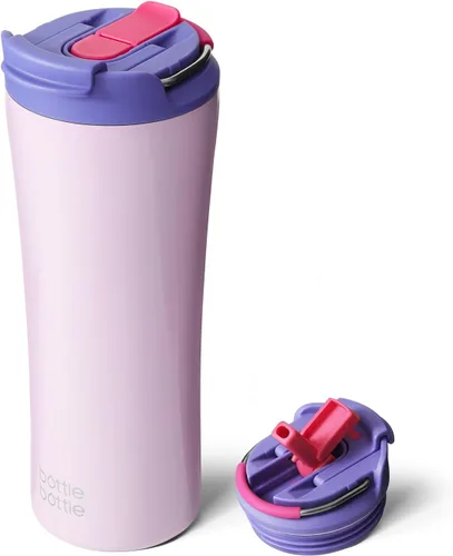 BOTTLE BOTTLE Vasos de café aislados con tapa de doble uso y pajita, taza de café de viaje con doble pared para mujer y hombre, vaso de acero Flores