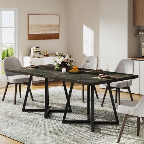 Miniatura 10 de Tribesigns Mesa de comedor cuadrada para 2, mesa de comedor industrial de 31.5 pulgadas con base de metal, mesa de cocina para comedor, espacio