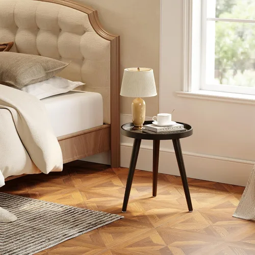 Miniatura 8 de Apicizon Mesa auxiliar redonda negra, bandeja para sofá, mesa auxiliar para sala de estar, dormitorio, espacios pequeños, mesa de noche de fácil