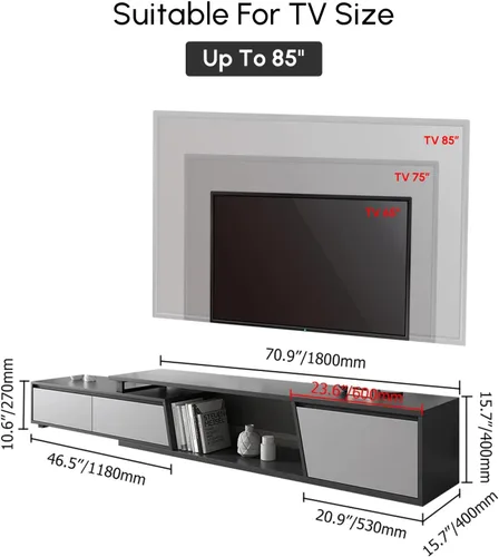 Miniatura 4 de homary Consola de TV extensible para sala de estar, centro de entretenimiento rectangular con 3 cajones, soporte de TV de hasta 110 pulgadas