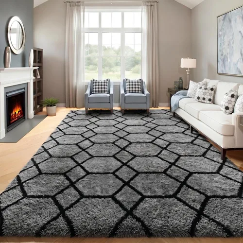 Miniatura 33 de ONASAR Alfombras de área para sala de estar y dormitorio, alfombra esponjosa lavable de 5x8 pies gris y blanca, alfombra de piso suave, afelpada