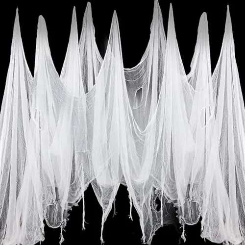 Miniatura 9 de Niurui Tela espeluznante negra de Halloween de 315 x 79 pulgadas, decoración espeluznante de Halloween para casas encantadas, suministros de fiesta