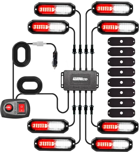 Miniatura 13 de WINECO 8 Piezas Luces LED Estroboscópicas de 12V con Función de Sincronización Ámbar Blanco 12LED Luces de Advertencia de Peligro de Emergencia