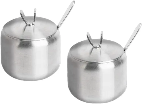 Miniatura 5 de Tazón de azúcar de acero inoxidable con jarra de especias, almacenamiento, recipiente para condimentos con tapa y cuchara Dorado