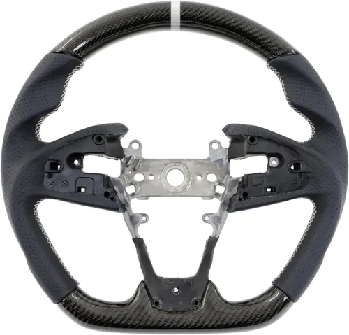 Miniatura 13 de IKON MOTORSPORTS, Volante compatible con Honda Civic de 10ª generación 2016-2021, volante de fibra de carbono sintética tipo ante con costuras rojas