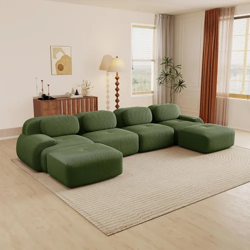Miniatura 55 de Sofás modulares modulares sin hueso de 82 pulgadas para sala de estar, juego de sofá comprimido de 2 plazas, no requiere montaje, tela de pana, Verde