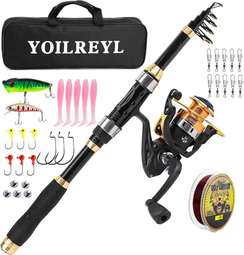 Miniatura 9 de Yoilrey - Combo de caña de pescar y carrete – Kit de iniciación de caña de pescar telescópica de 5.9 pies con carrete giratorio, línea de pesca, ï¼