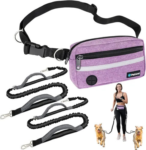 Miniatura 10 de PetAmi - Correa de perro manos libres para correr y caminar, con cinturón con cremallera y dispensador de bolsas para excrementos, asas acolchadas