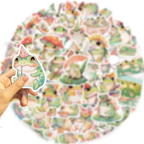 Miniatura 4 de 50 PIEZAS Pegatinas de Ranas de Dibujos Animados Lindas Pegatinas de Animales Verdes para Diario, Laptop, Álbum de Recortes, Botellas de Agua