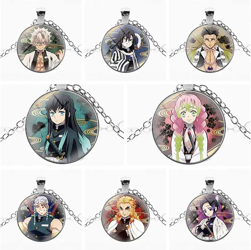 Miniatura 3 de MHTYYDS Demon Slayer kimetsu no Yaiba para Rengoku Kyoujurou - Collar redondo de metal plateado, accesorios para colgante, serie de joyería