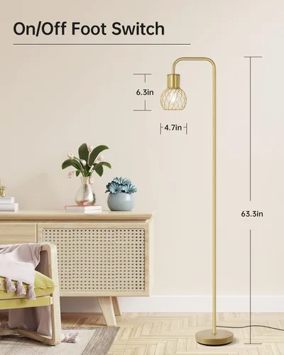 Miniatura 8 de Lámpara de pie industrial, lámpara de pie plateada antigua moderna con bombilla LED de 6 W, interruptor de pie, lámparas altas de metal para sala