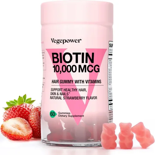 Gomitas de biotina para el crecimiento del cabello, 10000 mcg, vitaminas de biotina veganas que apoyan el cabello, la piel y las uñas saludables,