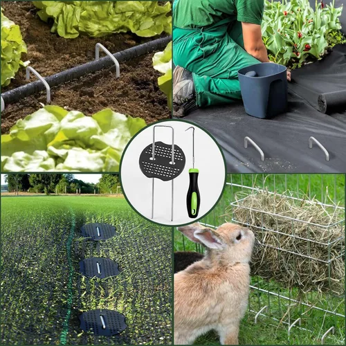Miniatura 3 de FEED GARDEN 100 grapas galvanizadas de paisaje de 6 pulgadas, 100 juntas, gancho de selección, estacas de jardín calibre 11, tela de paisajismo