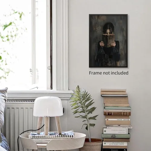 Miniatura 3 de Haitunone Arte de Pared de Lectura Femenina Victoriana Academia Oscura Libros Melancólicos Póster Pintura al Óleo Antigua Impresiones en Lienzo