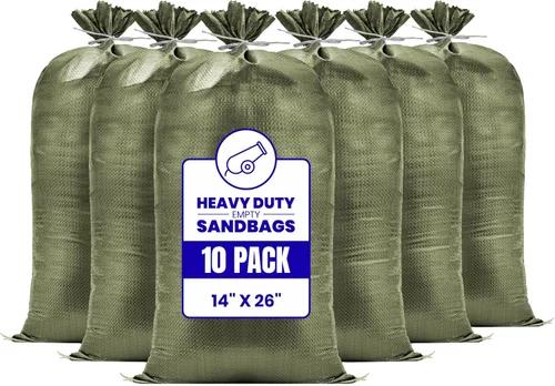 (No fabricadas en China) Bolsas de arena resistentes para inundaciones, bolsas de arena vacías con cuerdas de amarre, protección UV 1600 horas, Verde