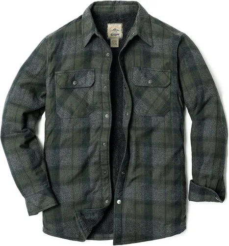 CQR - Chaqueta de franela con forro aborregado para hombre, manga larga, de tela escocesa suave y resistente, con botones