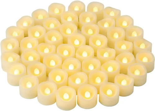 48 velas LED parpadeantes sin llama, velas votivas, funciona con baterías/parpadeo eléctrico, velas LED falsas a granel para Halloween, Navidad,