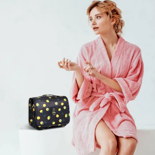 Miniatura 5 de Pengxiaomei Neceser para mujer, bolsa de cosméticos impermeable para colgar, bolsa portátil de maquillaje de viaje, bolsa de baño con asa Beige