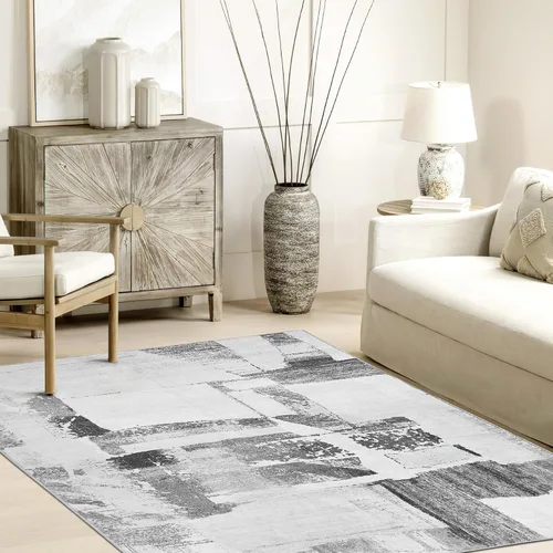 Miniatura 11 de RYB HOME Alfombra lavable para sala de estar, alfombra grande de 8 x 10 pies que no se desprende para dormitorio, alfombra de lana sintética ultra