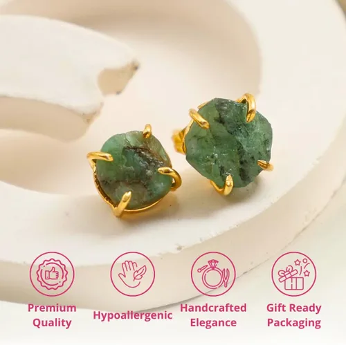 Miniatura 128 de Gempires Natural Raw Prong Setting Stud Earrings, 8-10 mm Crystals Earring, Handmade Jewelry, Gift for Her