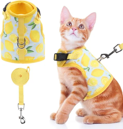 Miniatura 8 de BINGPET Arnés para gatos con correa y collar para caminar, a prueba de escapes, con correa de 59 pulgadas, arnés de chaleco suave ajustable