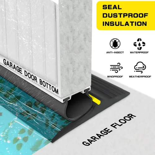 Miniatura 3 de Sello Universal de Umbral Inferior para Puerta de Garaje Tira de Goma con Adhesivos, Reemplazo DIY de Burletes Impermeables Resistentes a la Negro
