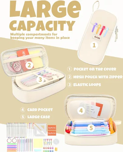 Miniatura 2 de Estuche Lindo para Lápices SUNEE, Funda Estética para Bolígrafos, Bolsa Grande para Lápices de Color con Cremallera, Almacenamiento y Organizador