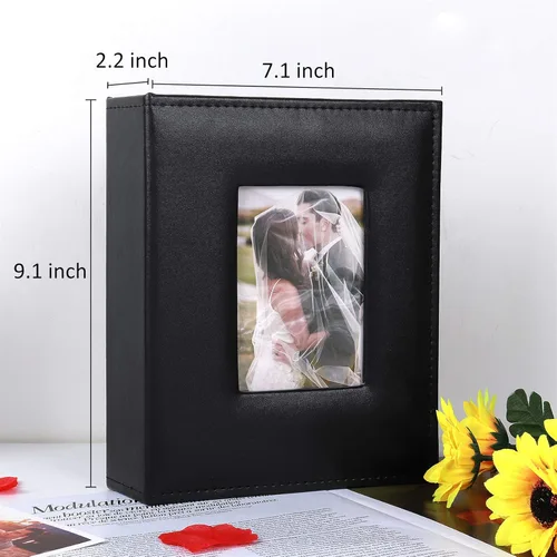 Miniatura 4 de RECUTMS Álbum de fotos 4x6 de 200, álbum de fotos con cubierta de cuero deslizable para fotos de familia, boda, niños, vacaciones, aniversario Negro