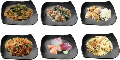 Lucky Star Platos rectangulares de melamina para sushi, sashimi, tonkatsu, tempura, platos, 8-3/4 x 7 pulgadas, negro (5, 8-3/4 x 7 pulgadas)