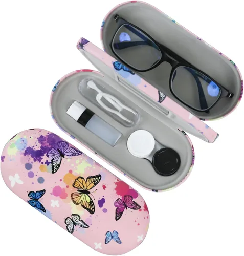 Miniatura 21 de Estuche 2 en 1 para Lentes de Contacto y Anteojos para Mujeres, Hombres y Niños, Estuche Duro Portátil de Doble Cara para Anteojos de Viaje