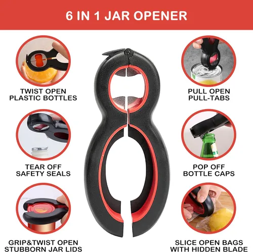 Miniatura 5 de Abridor de tarros para manos débiles, abridor de tarros fácil de girar para personas mayores con artritis, abridor de botellas multifunción 5 en 1
