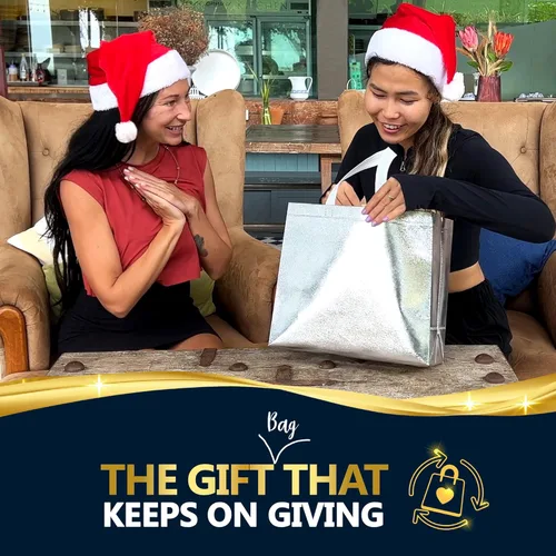 Miniatura 2 de Nush Nush Bolsas de regalo plateadas de gran tamaño – Juego de 15 bolsas de regalo plateadas reutilizables con asas blancas – Bolsa de regalo Plata