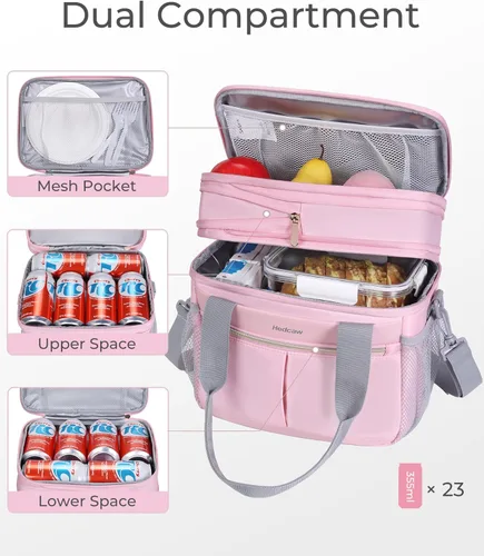 Miniatura 2 de Lonchera para Mujeres de Doble Nivel Aislada Bolsa de Almuerzo para Mujeres Expandible a Prueba de Fugas Reutilizable Bolsa Refrigeradora de Champán