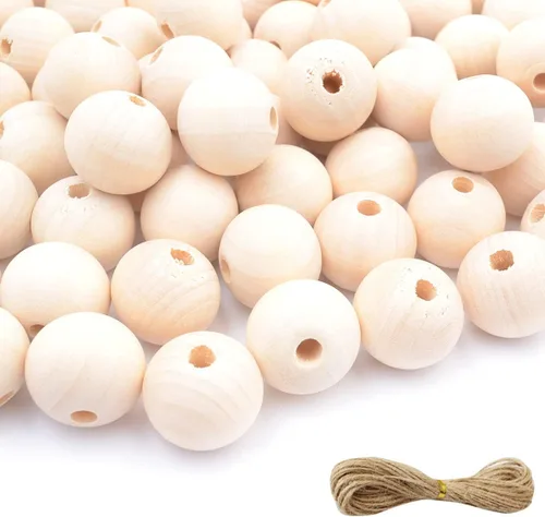 Miniatura 7 de 600 cuentas de madera de 0.472 in para manualidades con cordel de yute, cuentas redondas de madera natural sin terminar para manualidades, guirnalda
