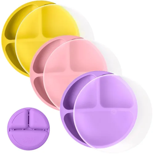 Miniatura 10 de WeeSprout Platos de silicona con tapas para bebés y niños pequeños (paquete de 3) platos 100% de grado alimenticio para autoalimentarse, diseño