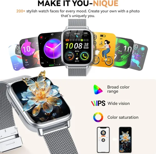 Miniatura 7 de Reloj inteligente para mujeres y hombres, batería de 1000 mAh, contador de actividades, compatible con Android iPhone iOS, 3 correas Plateado