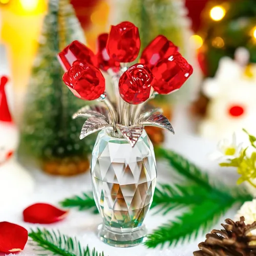 Miniatura 9 de H&D HYALINE & DORA Figura de flor de rosa de cristal, adorno de ramo de flores de vidrio, regalo de rosa de vidrio para Navidad, Día de la Madre