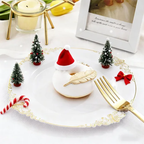 Miniatura 2 de Liacere 50 platos de plástico dorado – platos desechables de postre – platos dorados y blancos de 7.5 pulgadas – Platos de plástico blanco y dorado