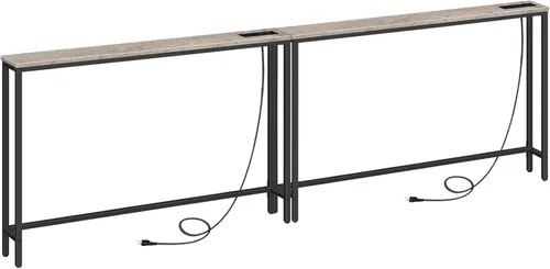 Miniatura 13 de HOOBRO Mesa consola delgada de 39.4 pulgadas con toma de corriente, mesa detrás del sofá de 5.9 pulgadas con estación de carga, mesa de sofá